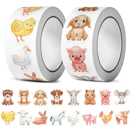 Runde Tier Aufkleber 1000 Stück Animal Sticker Rolle Tier Belohnungsaufkleber Tieraufkleber Für Kinder, Party-dekoration Aufkleber Für Schule, Klassenzimmer, Zuhause Mit Perforationslinie (Geflügel) von BOMULEZG