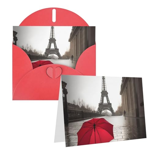 Eiffelturm Paris Straße roter Regenschirm bedruckte Grußkarte interne leere Klappkarten 15,2 x 10,2 cm lustige Geburtstagskarten Weihnachtskarten mit bunten Umschlägen für alle Anlässe von BONDIJ