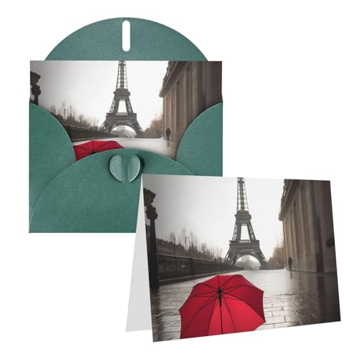 Eiffelturm Paris Straße roter Regenschirm bedruckte Grußkarte interne leere Klappkarten 15,2 x 10,2 cm lustige Geburtstagskarten Weihnachtskarten mit bunten Umschlägen für alle Anlässe von BONDIJ