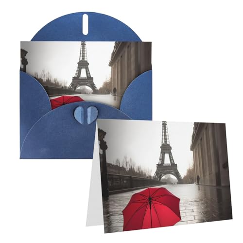 Eiffelturm Paris Straße roter Regenschirm bedruckte Grußkarte interne leere Klappkarten 15,2 x 10,2 cm lustige Geburtstagskarten Weihnachtskarten mit bunten Umschlägen für alle Anlässe von BONDIJ