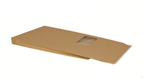 Bong Faltentasche C4 (200 Stück), haftklebende Faltentaschen mit Klotzboden und Seitenfalte, Versandtaschen aus braunem Kraftpapier mit Fenster, 324x229x20 mm, 130g/m², Mittel von bong