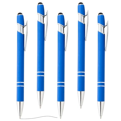 BONHHC 5 Stück 2 in 1 Touchscreen Stylus Pen Universal,Kugelschreiber Schwarze Tinte, Druckkugelschreiber Stylus Pen für Unterschrift Touch Screen Büro Schulbedarf Haushalt(Blau) von BONHHC