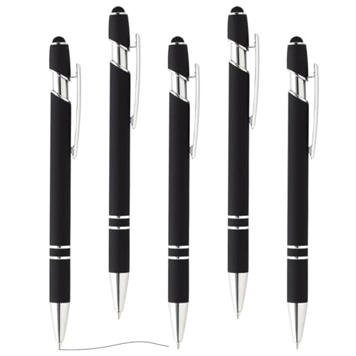 BONHHC 5 Stück 2 in 1 Touchscreen Stylus Pen Universal,Kugelschreiber Schwarze Tinte, Druckkugelschreiber Stylus Pen für Unterschrift Touch Screen Büro Schulbedarf Haushalt(Schwarz) von BONHHC