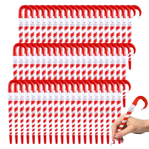 BONJUME Zuckerstangen Stift, 60PCS Weihnachten Kugelschreiber Mit Schwarzer Tinte Weihnachten Stick Stifte Schule Büro Schneemann Stifte Weihnachtsstifte für Weihnachtsfeier Party Geschenke Mitgebsel von BONJUME