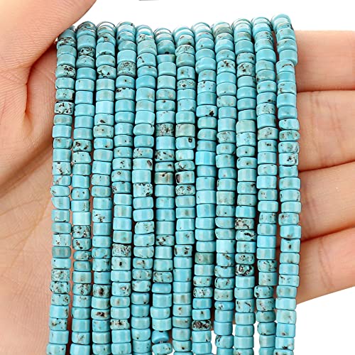 BONNY BOXX 150 Stück natürliche blaue Türkis-Abstandshalter-Perlen, lose Halbedelstein-Perlen, flach, rund, Heishi-Scheibensteinperlen für Perlenschmuck, 4 mm x 2 mm, 38 cm von BONNY BOXX