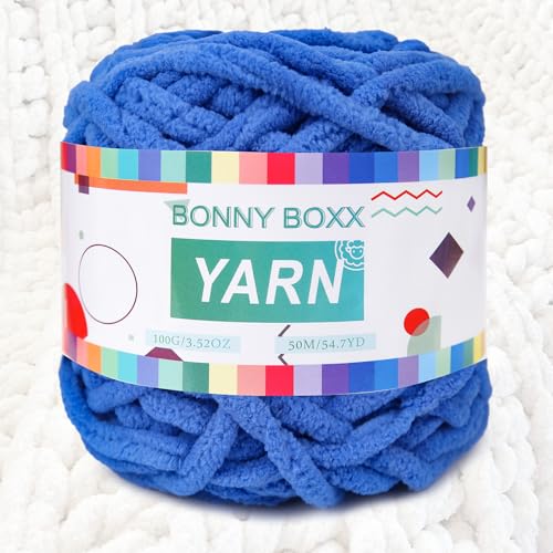 BONNY BOXX Chenille, grobes Häkelgarn, Baby-Samtgarn für Decken, Basteln, flauschiges Plüsch-Garn zum Häkeln und Stricken (100 g, Himmelblau) von BONNY BOXX