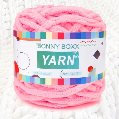 BONNY BOXX Chenille Chunky Häkelgarn, Baby-Samtgarn für Decken, Basteln, flauschiges Plüsch-Garn zum Häkeln und Stricken (100 g, Hellrosa) von BONNY BOXX