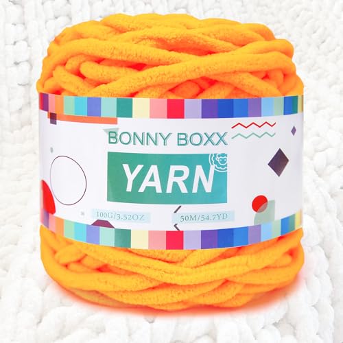 BONNY BOXX Chenille Chunky Häkelgarn, Baby-Samtgarn für Decken, Basteln, flauschiges Plüsch-Garn zum Häkeln und Stricken (100 g, gelb) von BONNY BOXX