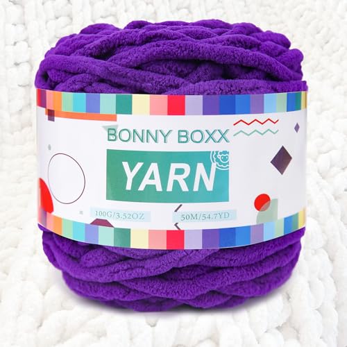 BONNY BOXX Chenille-Häkelgarn, Baby-Samtgarn für Decken, Basteln, flauschiges Plüsch-Garn zum Häkeln und Stricken (100 g, Dunkelviolett) von BONNY BOXX