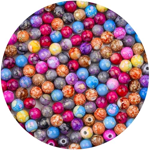 Runde Acrylperlen, 6 mm, gemischte Farben, runde Acrylperlen, Kaugummi-Perlen, Tintendruck-Keramikmuster, gerades Loch, runde Perlen für Halskette und Armband, Bastelbedarf, 6 mm von BONNY BOXX