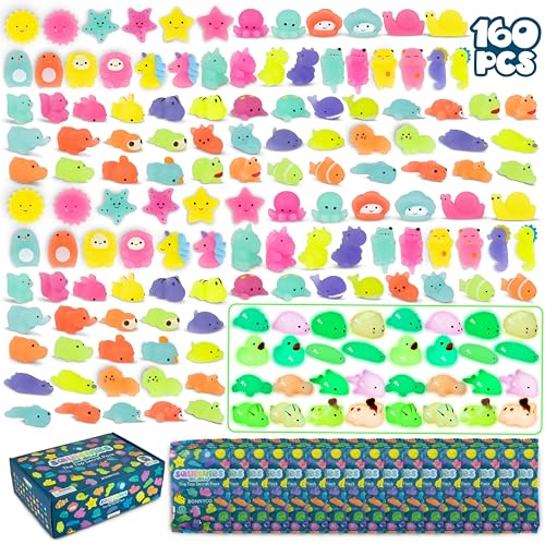 Mochi Squishy Set Mitgebsel Kindergeburtstag Gastgeschenke 160 Stück - BONNYCO | Kleine Geschenke für Kinder sie leuchten im Dunkeln, Mitbringsel Kindergeburtstag, Gastgeschenk Kindergeburtstag von BONNYCO