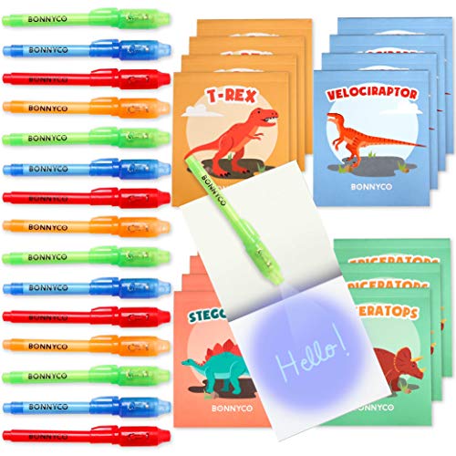 BONNYCO UV Stift und Notizbuch, 16 Stück Dino Mitgebsel Kindergeburtstag Junge & Mädchen | Kindergeburtstag Gastgeschenke, Adventskalender & Kleine Geschenke für Kinder - Dino Geburtstag Deko von BONNYCO