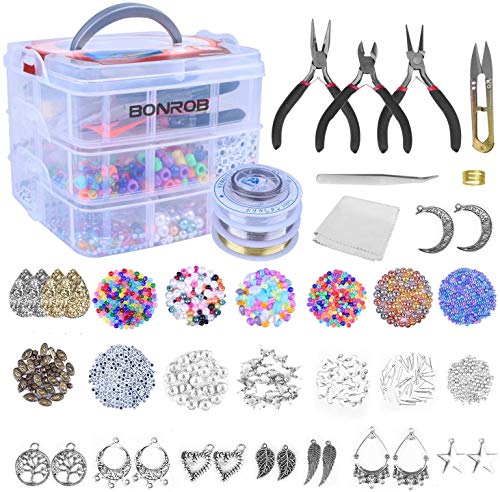 BONROB Schmuckherstellungs set,1500 pcs Set Werkzeuge zur Schmuckherstellung mit Schmuckzange, Perlendraht, Perle, Schmuckperlen Fundstücke für Armband Halskette Ohrring Reparatur von BONROB