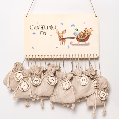 Personalisierter Adventskalender mit Name zum Selbstbefüllen, Adventskalender aus Holz, DIY Weihnachtskalender für Kinder von BOO Shirt