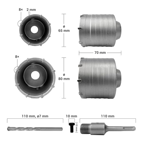 BOOMET Betonlochsäge Set 65mm & 80mm SDS · Robuste Bohrkronen für Beton & Mauerwerk - Steckdosengröße Lochbohrer (65mm & 80mm) von BOOMET