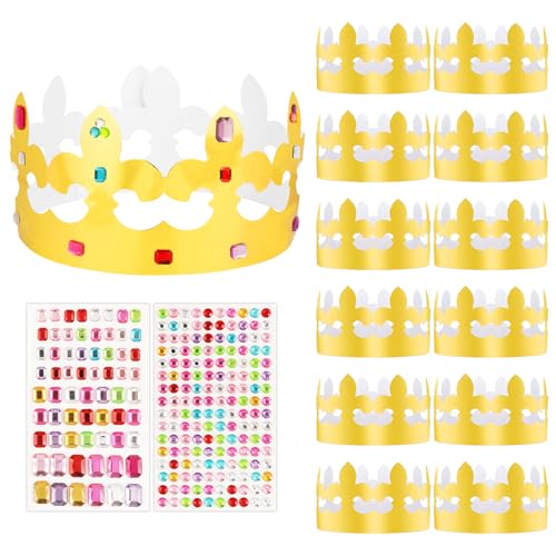 BOOMTOP 12pcs Papier Kronen Kinder Geburtstagskrone Papier Gold Papierkrone Geburtstag Partyhüte mit 2 Strasssteine Selbstklebend Glitzersteine Kindergeburtstag Party für Geburtstagsparty Babyshower von BOOMTOP