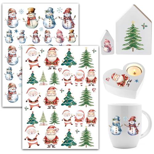 BOOMTOP 2 Rub On Sticker Weihnachten Aufkleber Selbstklebend Rub On Folie Bunte Weihnachtsaufkleber Schneemann Santa Weihnachtsbaum Advent Rub Ons Sprüche Transferaufkleber für Glas Holz Möbel Papier von BOOMTOP