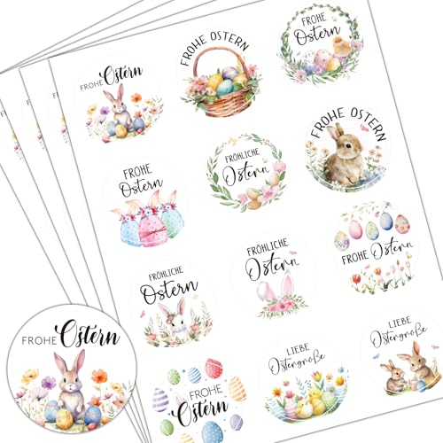 BOOMTOP 240 Frohe Ostern Aufkleber Fröhliche Ostern Sticker Rund 4cm Ostergeschenke Etiketten 12 Motive Ostereier Osterhasen Liebe Ostergrüße Bunte Geschenkaufkleber für Grußkarten Geschenkverpackung von BOOMTOP