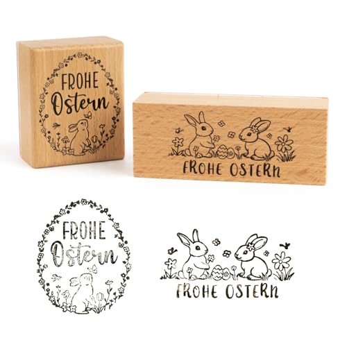 BOOMTOP 2Pcs Stempel Frohe Ostern Holz Motivstempel Holzstempel Ostern Hasen Osterei Stempelset Rechteckig Osterhasen Stempelmotive Osterstempel für Kartenherstellung Scrapbooking Bullet Journal von BOOMTOP