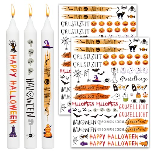 BOOMTOP 2x Kerzen Tattoo Halloween Kerzen Deko Bunte Happy Halloween Kerzenaufkleber Kürbis Rub on Sticker Tattoofolie Kerzensticker für Stabkerzen Kleine Kerzen Keramik DIY Geschenk von BOOMTOP