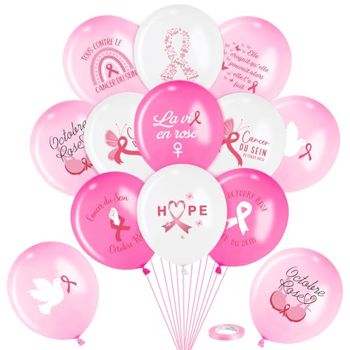 BOOMTOP 30 Ballon Set Französisch Cancer du Sein Rosa Oktober Luftballon Party Dekoration Set von BOOMTOP