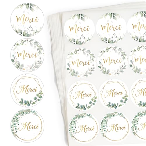 BOOMTOP 300pcs Merci Aufkleber Französisch Sticker Hochzeit Geburtstag Geschenkaufkleber Dekoaufkleber Set von BOOMTOP