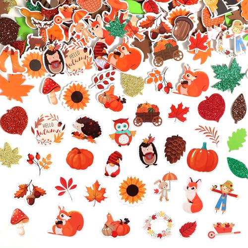 BOOMTOP 346pcs Moosgummi Sticker Herbst Aufkleber Herbst Basteln Set Glitzer Schaumstoff Aufkleber Ahornblätter Waldtiere Zwerge Igel Kürbis Stickers für Kartenbasteln Erntedankfest Scrapbooking von BOOMTOP