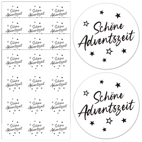 BOOMTOP 48 Stück Weihnachten Aufkleber Schöne Adventszeit Advent Sticker Selbstklebend Weihnachtsaufkleber Rund Rolle 4cm Weihnachts Geschenk Etiketten für Papiertüten Karte Schwarz Weiß von BOOMTOP