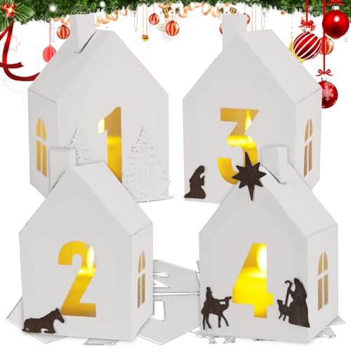 BOOMTOP 4pcs Stanzschablonen Weihnachten Laterne Stanzen Stanzschablone Haus Windlicht Adventskerzen 1-4 Advent Zahlen Stanzformen Tischdeko Cutting Dies Prägeschablone DIY Weihnachtsdeko von BOOMTOP