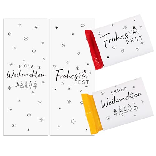 BOOMTOP 50 Schokoladenbanderole Weihnachten Schokolade Aufkleber Frohe Weihnachten Mini Schokoladen Banderolen Frohes Fest Selbstklebend Sticker Schokobanderolen DIY Geschenkidee 5x13cm Schwarz Weiß von BOOMTOP