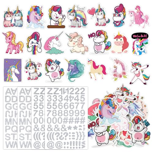 BOOMTOP 50x 3D Sticker für Schultüte Einhorn Glitzer Aufkleber Buchstaben Zahlen Schultüten Basteln Moosgummi ABC Aufkleber Geschwistertüte Klein Zuckertüte Karten Deko Schulkind Einschulung Geschenk von BOOMTOP