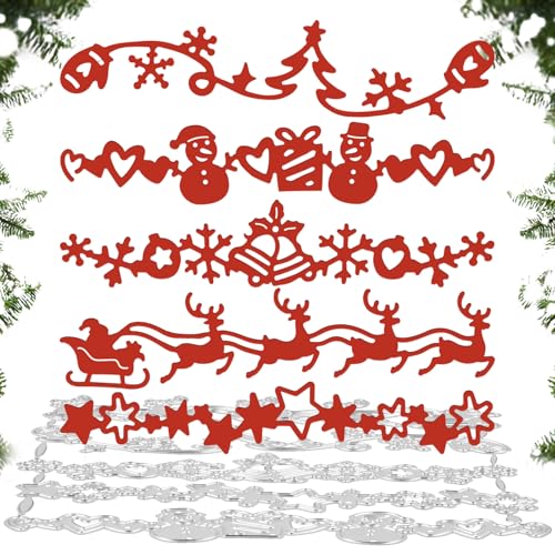 BOOMTOP 5Pcs Stanzschablonen Weihnachten Spitze Rahmen Stanzformen Rand Scrapbooking Cutting Dies Rentier Sterne Weihnachtsbaum für DIY Xmas Kartenbasteln Fotoalbum Grußkarten Geschenkverpackung von BOOMTOP