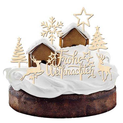 BOOMTOP 7pcs Cake Topper Weihnachten Tortendeko Holz Frohe Weihnachten Kuchen Cupcake Topper Weihnachtsbaum Rentier Kuchen Deko Weihnachtskuchen Topper für Cake Torten Muffins Weihnachtsfeier von BOOMTOP