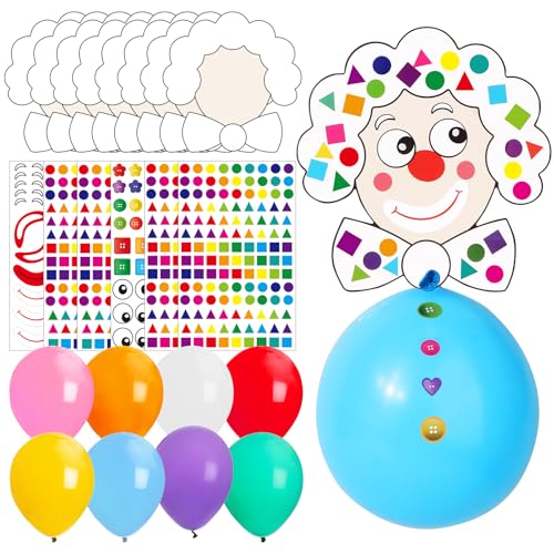 BOOMTOP 8pcs Luftballons Karneval Basteln Set Clown Deko Ballons 12 Zoll Bunte Partyballons mit 6 Bögen Aufkleber und 8 Clownköpfen Geburtstag Zirkus Fasching Kindergeburtstag DIY Party Dekoration von BOOMTOP