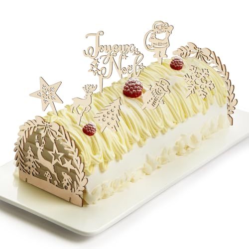 BOOMTOP 9 Französisch Weihnachten Cake Topper Joyeux Noël Holz Kuchen Topper Merry Christmas Kuchen Dekoration von BOOMTOP