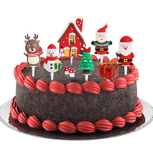 BOOMTOP 9pcs Cake Topper Weihnachten Kuchen Cupcake Topper Weihnachtsmann Schneemann Rentier Weihnachtsbaum Mini Kuchen Deko Weihnachtskuchen Topper Tortendeko für Cake Torten Muffins Weihnachtsfeier von BOOMTOP