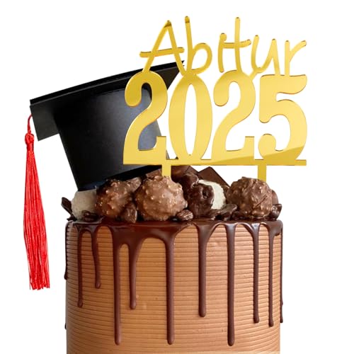 BOOMTOP Abitur 2025 Tortendeko Abi Cake Topper Abschluss Kuchen Deko Gold Acryl Kuchen Topper 2025 Graduation Spigeleffekt Kuchenstecker Abschlussfeier Kuchen Dekoration von BOOMTOP