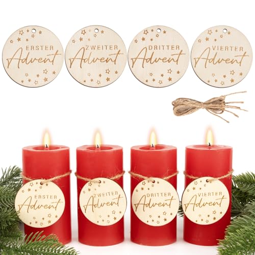 BOOMTOP Adventszahlen 1-4 Holz Adventskranz Zahlen für Kerzen 1 2 3 4 Holzzahlen 5cm Rund Adventskerzen mit Zahlen Adventskalender Kerzen Kerzenhalter Nummern Anhänger Adventskranz Weihnachten Deko von BOOMTOP