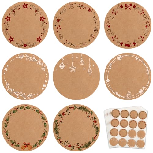 BOOMTOP 480 Aufkleber Weihnachten zum Beschriften Kraftpapier Weihnachtsaufkleber 3,8cm Selbstklebend Etiketten Rund Weihnachtssticker Adventskalender Sticker Geschenkaufkleber für Umschlag Karten von BOOMTOP