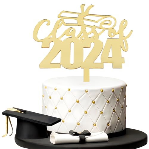 BOOMTOP Class of 2024 Cake Topper Abschluss 2024 Torten Deko Acryl Graduation Kuchen Deko Cupcake Topper Gold Spigeleffekt Abschlussfeier Kuchenstecker Gradierung Kuchen Dekoration von BOOMTOP