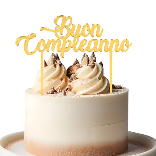 BOOMTOP Italienische Tortendeko Buon Compleanno Cake Topper Gold Acryl Kuchen Topper Kuchendeko von BOOMTOP