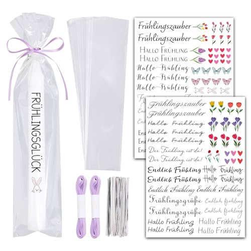 BOOMTOP Kerzen Tattoos Folie Frühling 2 Blatt Rub On Sticker Blumen Kerzenaufkleber mit 50pcs Kerzentüten Klein Candle Bags Kerzensticker Kerzen Verzieren Deko für Stabkerzen Tasse von BOOMTOP