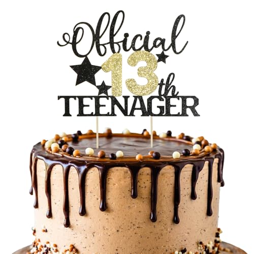 BOOMTOP Offiziell Teenager 13 Cake Topper 13 Geburtstag Jungen Mädchen Deko Glitzer Cupcake Toppers Official Teenager 13 Geburtstag Kuchen Dekoration 13 Jahre Geburtstagstorte Deko Gold Schwarz von BOOMTOP