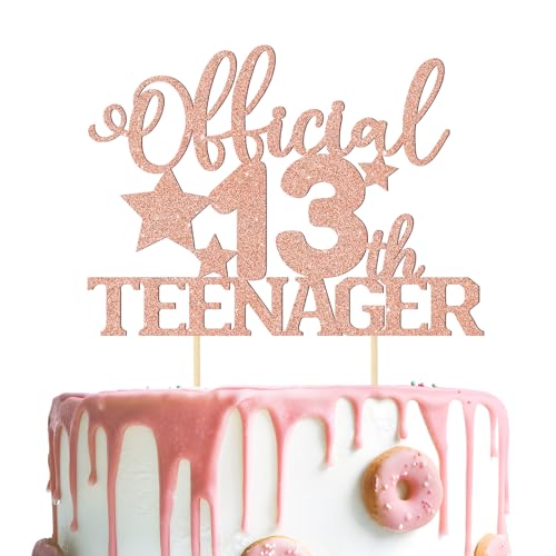 BOOMTOP Offiziell Teenager 13 Cake Topper 13 Geburtstag Jungen Mädchen Deko Glitzer Cupcake Toppers Official Teenager 13 Geburtstag Kuchen Dekoration 13 Jahre Geburtstagstorte Deko Rosegold von BOOMTOP