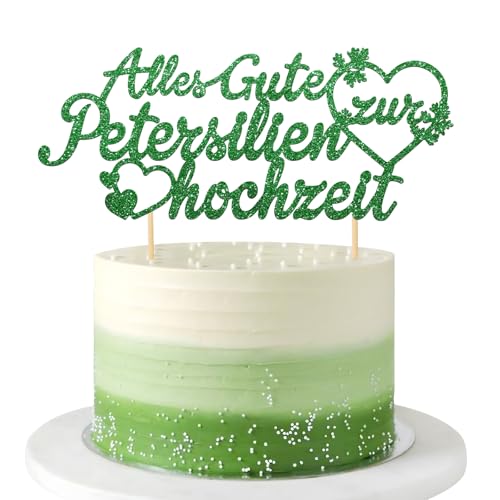 BOOMTOP Petersilienhochzeit Deko Torte Cake Topper Alles Gute zur Petersilienhochzeit 12,5 Jahre Hochzeitstag Glitzer Papier Kuchen Topper Grün Kuchendeko Jubiläum 12 1/2 Jahre Kuchenaufsatz von BOOMTOP