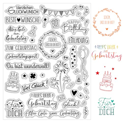 BOOMTOP Silikon Stempel Geburtstag Transparent Stempel Geburtstagsstempel Clear Stamps Sprüche Deutsch Happy Birthday Stempelmotive zum Kartenbasteln DIY Geschenk Scrapbooking Fotoalbum von BOOMTOP