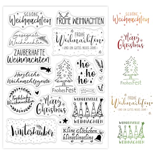 BOOMTOP Silikon Stempel Weihnachten Klare Stempel Frohe Weihnachten Stempel Set Deutsche Sprüche Weihnachtsgrüße Clear Stamps für Kartenherstellung DIY Geschenk Scrapbooking von BOOMTOP