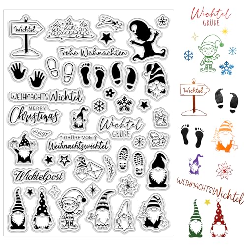 BOOMTOP Silikon Stempel Weihnachten Klare Stempel Weihnachtswichtel Wichtel Stempel Set Wichtelgrüße Frohe Weihnachten Wichtelpost Clear Stamps für Kartenherstellung DIY Geschenk Scrapbooking von BOOMTOP