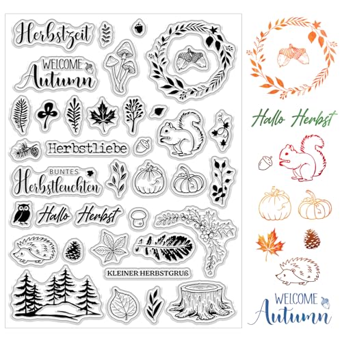 BOOMTOP Silikonstempel Herbst Sprüche Deutsch Clear Stamps Herbst Klare Stempel Kleiner Herbstgruß Stempelmotive zum Kartenbasteln DIY Scrapbooking Fotoalbum Geschenkanhänger von BOOMTOP