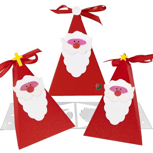 BOOMTOP Stanzschablone Weihnachten Box Mini Schachteln Santa Stanzform Geschenkbox Weihnachtsmann 10cm Adventskalender Boxen zum Befüllen Süßigkeiten Candy Boxen Cutting Dies Christmas Metall Stanzer von BOOMTOP